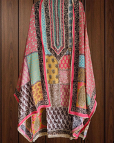 Crepe Semi-Stiched Suit with Mirror Highlighting & Zari Lacing